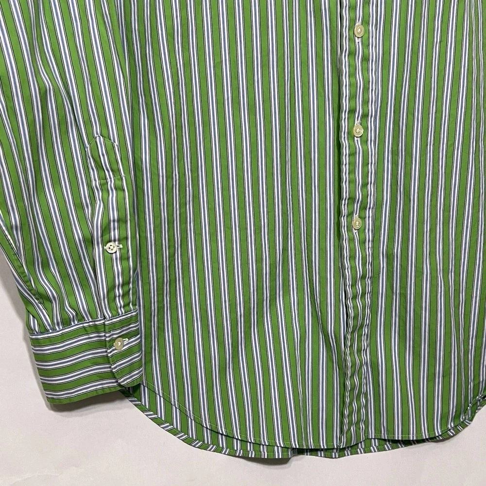 Polo Ralph Lauren Classic Oxford Long Sleeve Green Striped Shirt Men 16 34/35